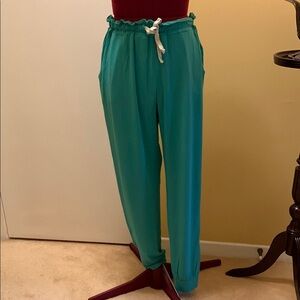 Stripe and Stare Teal Women's Pants with Drawstring Waist